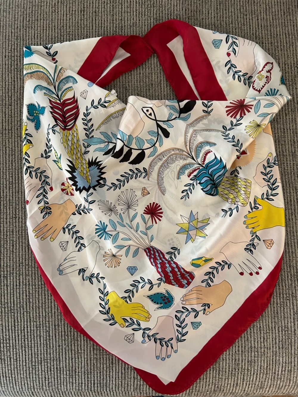 Bohemian scarf NEW hands, laurel leaves, diamonds, pineapple, flowers, stars